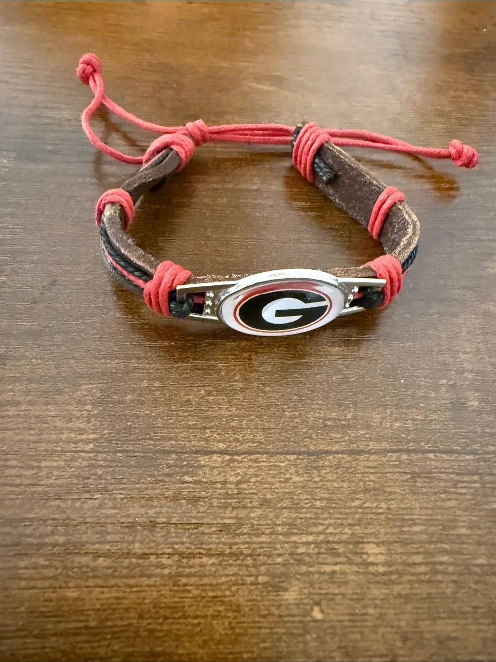 Georgia bulldogs Leather Cord Bracelet with Red Accent and Team Emblem